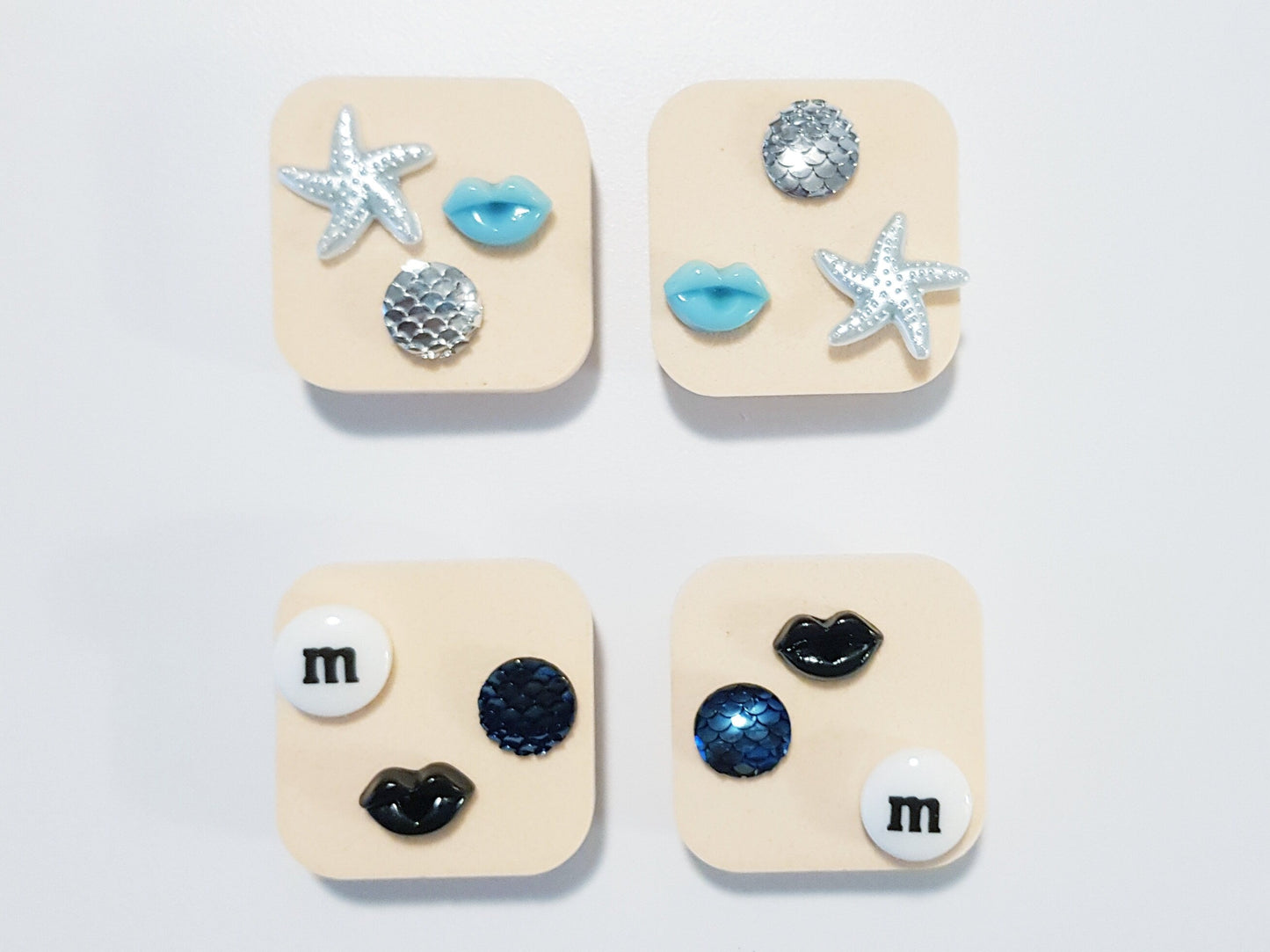 Vente de cadeaux pour la fête des mères 3 paires de boucles d'oreilles à tige, cadeau de maman aux couleurs gothiques, poteaux en acrylique titane en acier hypoallergénique, sirène à lèvres d'étoile de mer