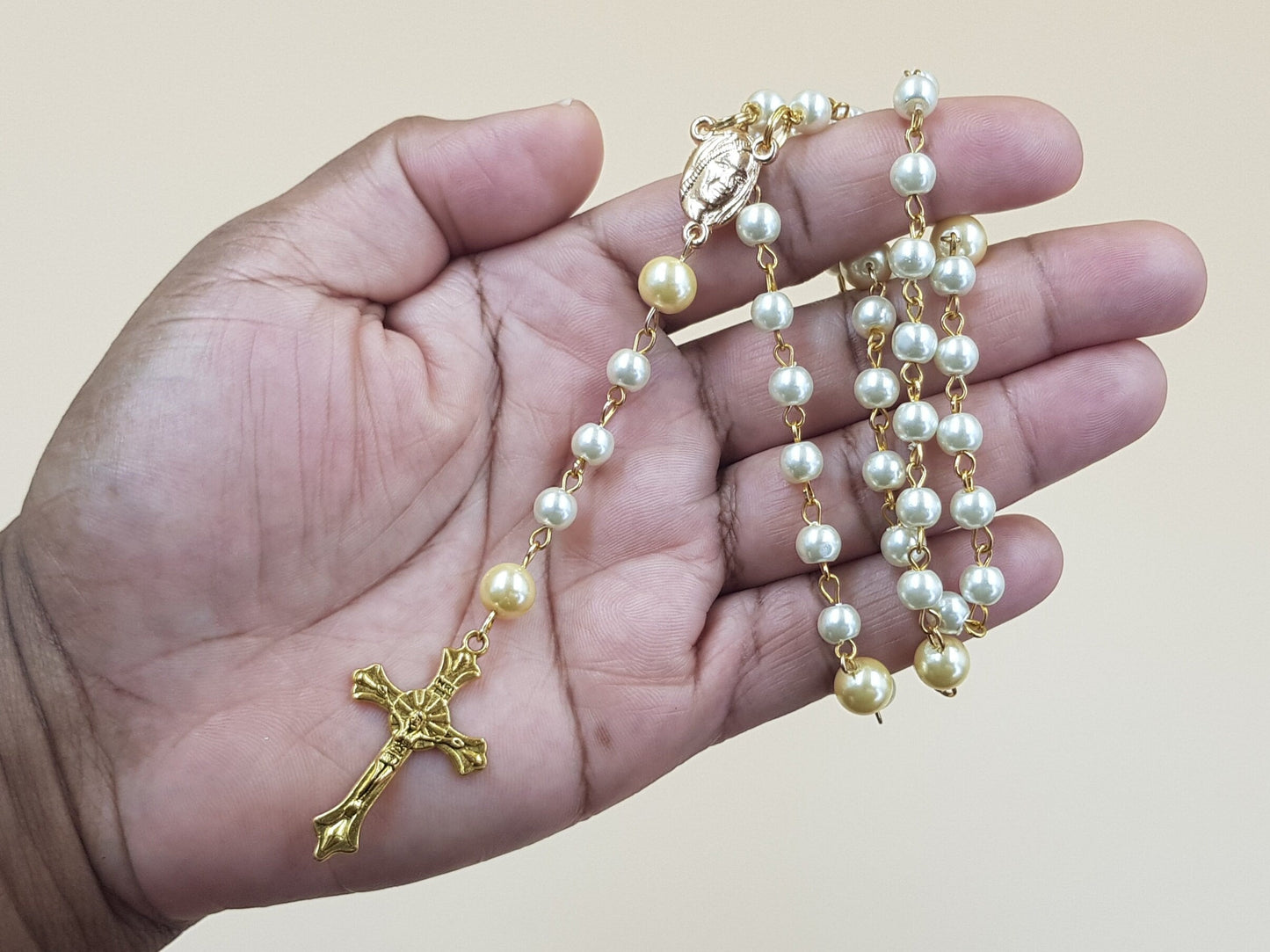 Handmade White Pearl Rosary - Easter Gift - Catholic First Communion Gift - Religious Christmas Gift