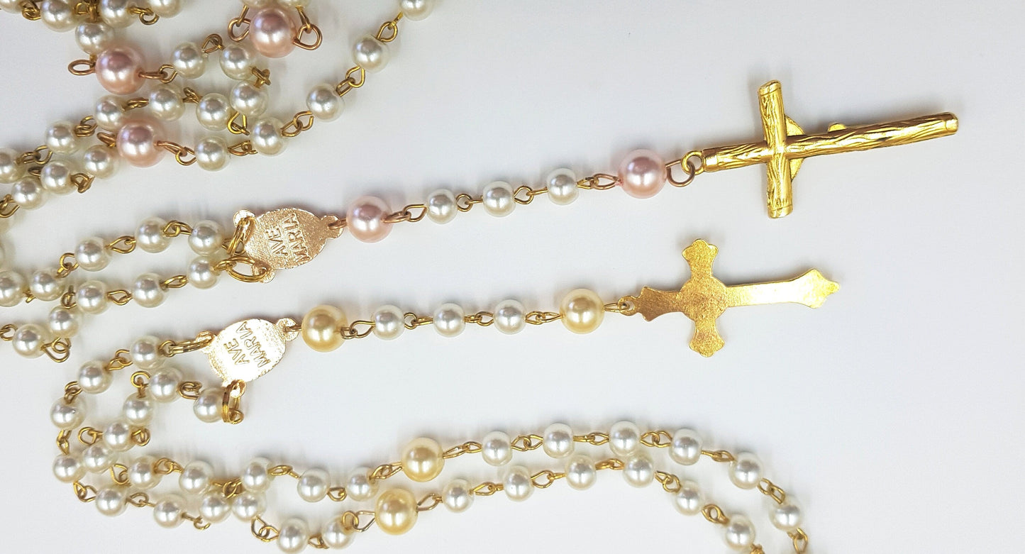 Handmade White Pearl Rosary - Easter Gift - Catholic First Communion Gift - Religious Christmas Gift