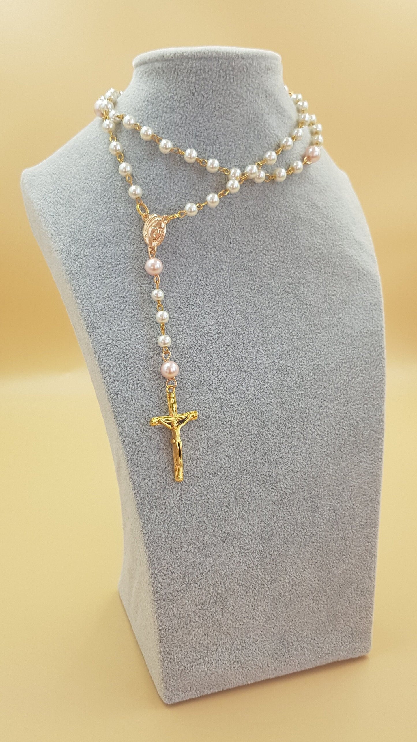 Handmade White Pearl Rosary - Easter Gift - Catholic First Communion Gift - Religious Christmas Gift