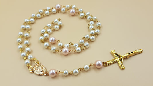 Handmade White Pearl Rosary - Easter Gift - Catholic First Communion Gift - Religious Christmas Gift