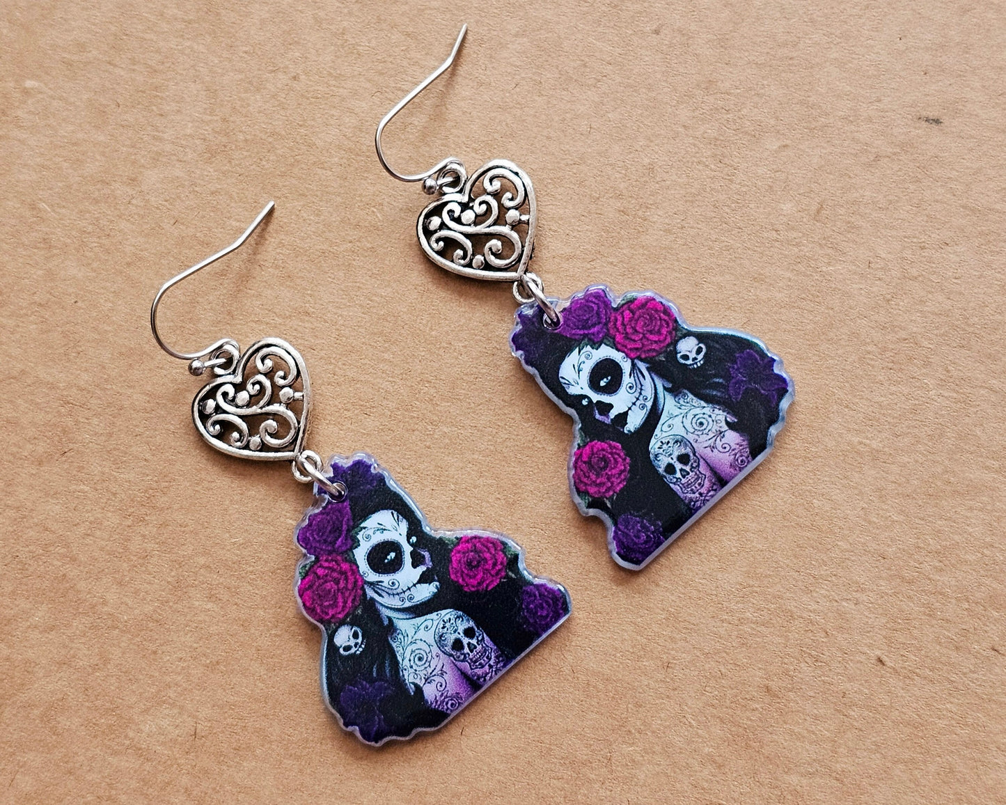 Sugar Skull Earrings Handmade Cute Girl Earrings Hypoallergenic Floral Jewelry Birthday Gift for Mom Graduation Gift for Teacher Mothers Day