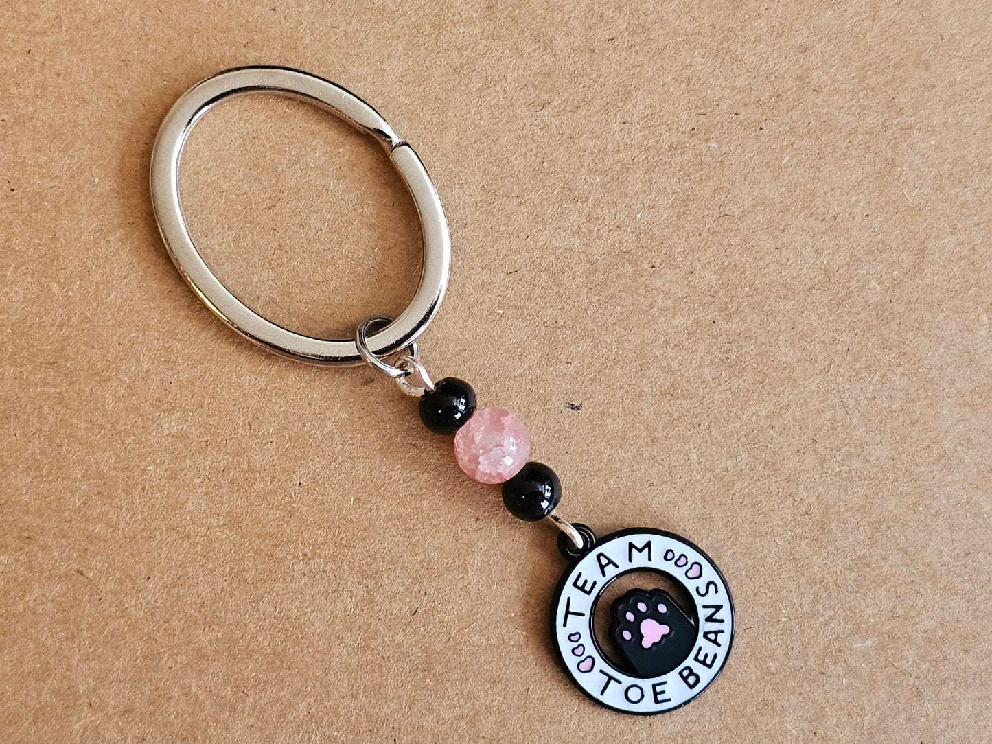 Handmade Black Cat Toe Beans Keychain, Gemstone Beaded Keychain