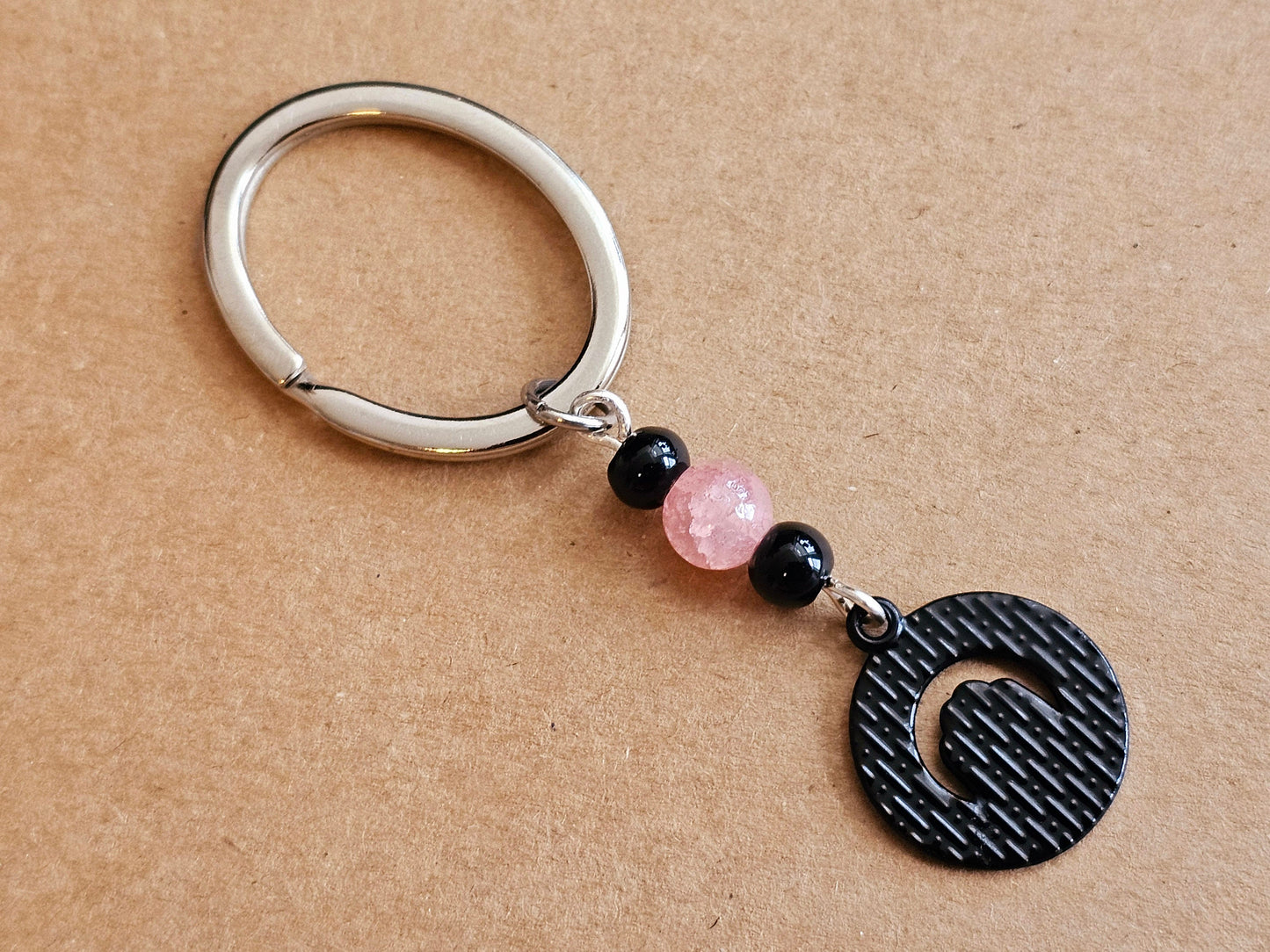 Handmade Black Cat Toe Beans Keychain, Gemstone Beaded Keychain