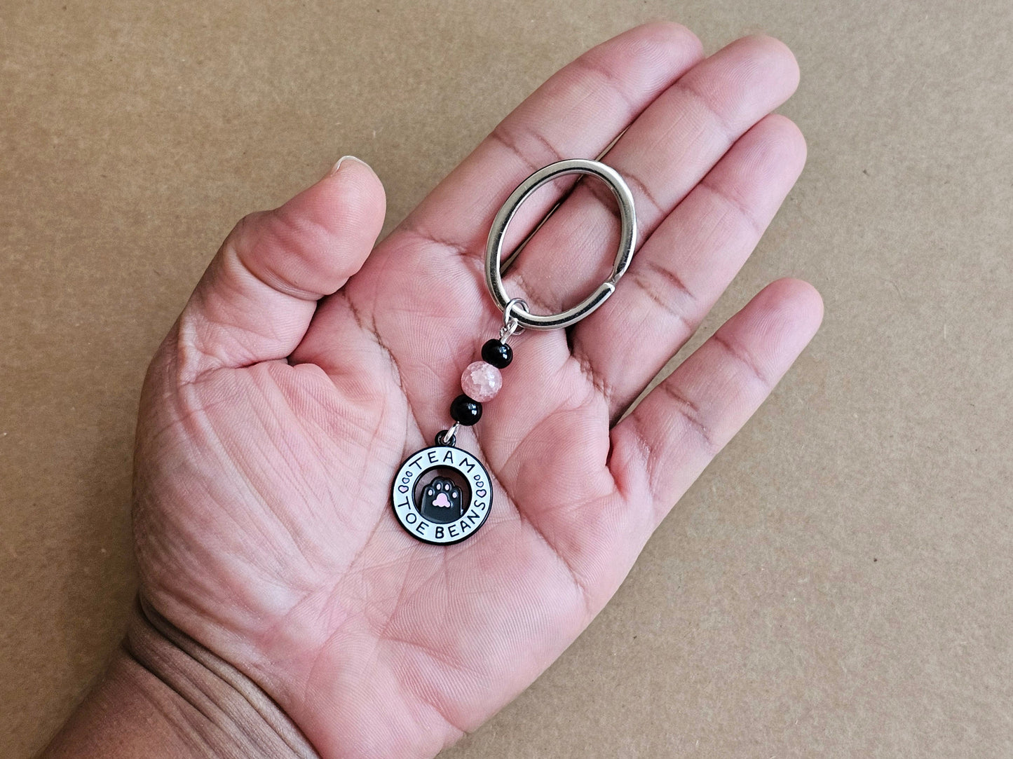 Handmade Black Cat Toe Beans Keychain, Gemstone Beaded Keychain