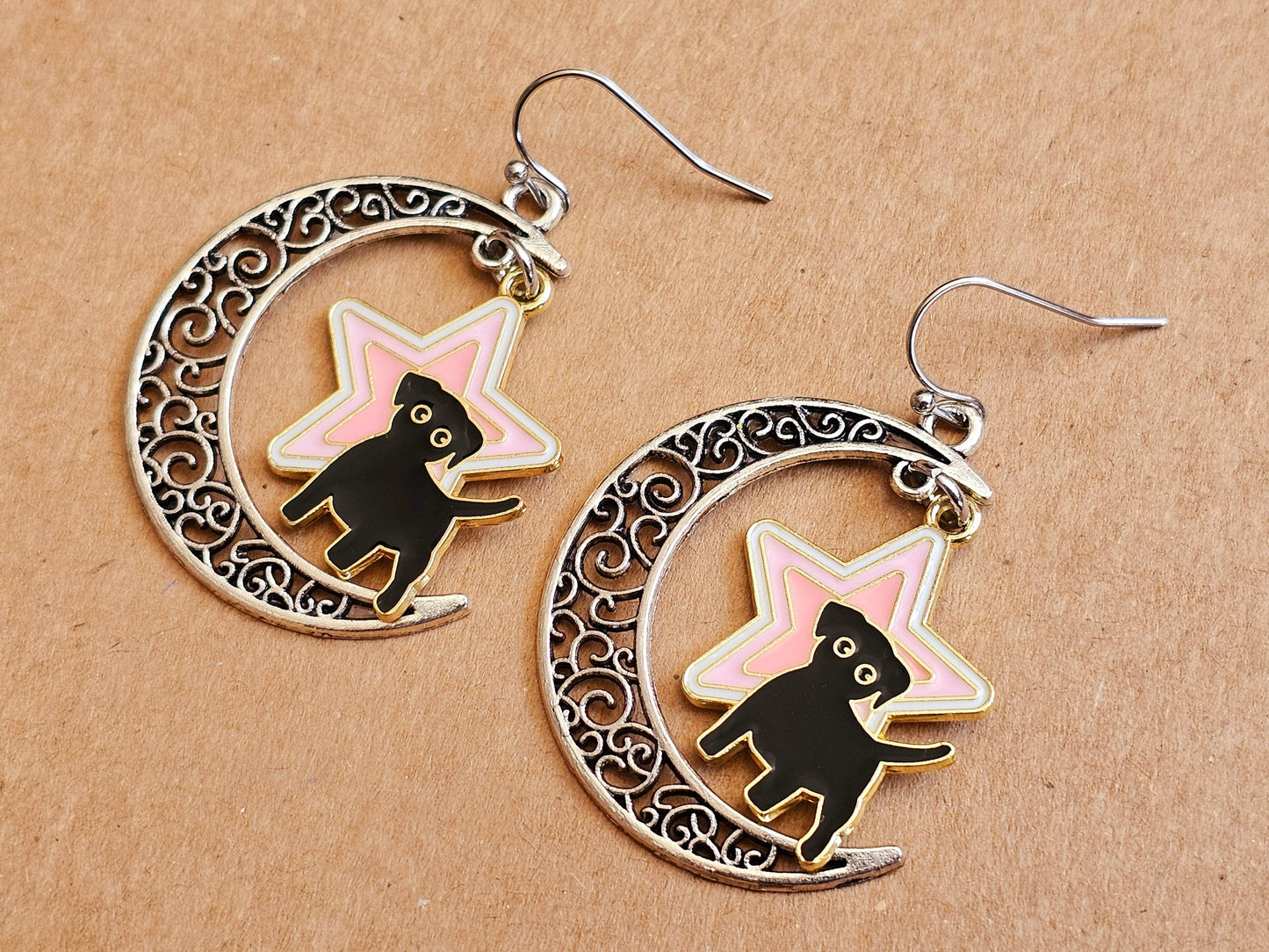 Handmade Black Dog Earrings, Hypoallergenic for Sensitive Ears