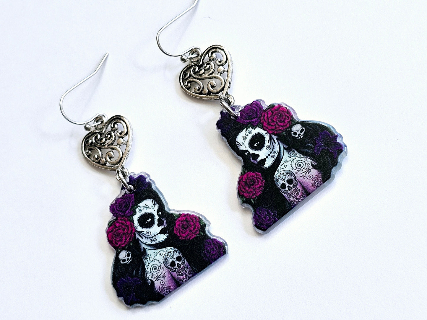 Sugar Skull Earrings Handmade Cute Girl Earrings Hypoallergenic Floral Jewelry Birthday Gift for Mom Graduation Gift for Teacher Mothers Day