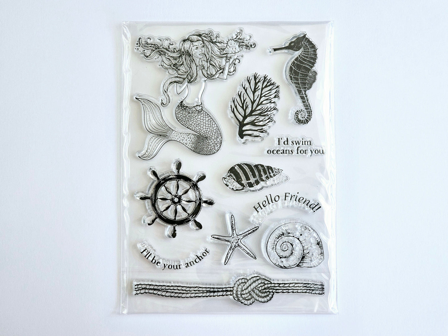 Mermaid Stamp Summer Beach Clear Stamp Set for Handmade Cards - Seahorse Stamp - Shell Stamp - Starfish Stamp - Boat Helm Stamp