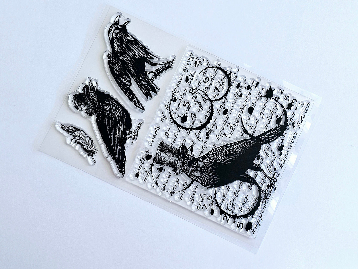 Witchy Halloween Stamp Set - Raven Clear Stamp Set - Crow Stamp - Text Background Stamp for Cardmaking and Scrapbooking