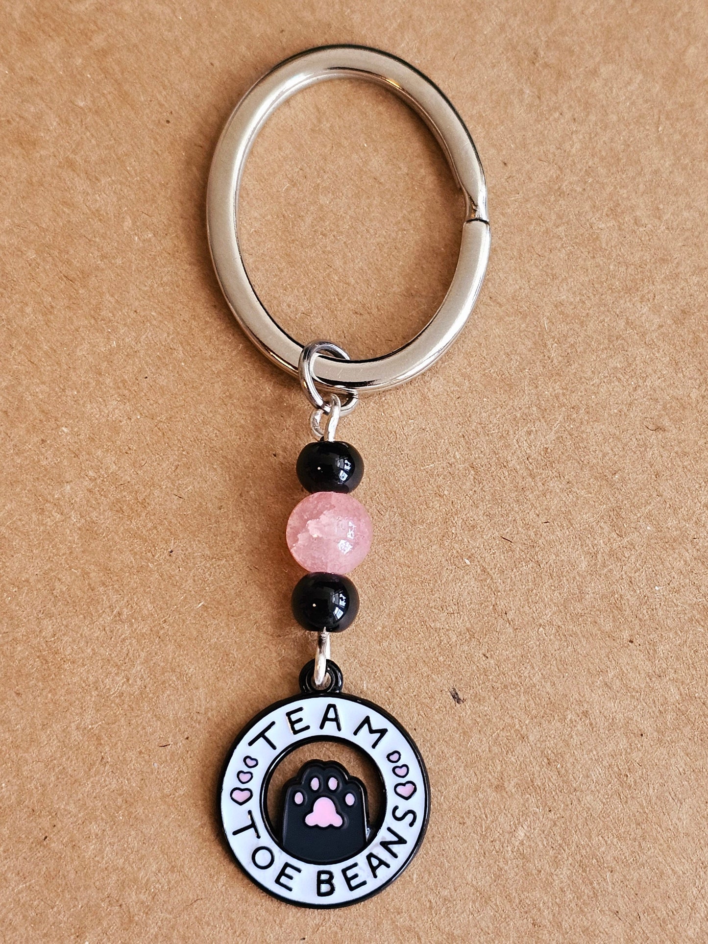 Handmade Black Cat Toe Beans Keychain, Gemstone Beaded Keychain