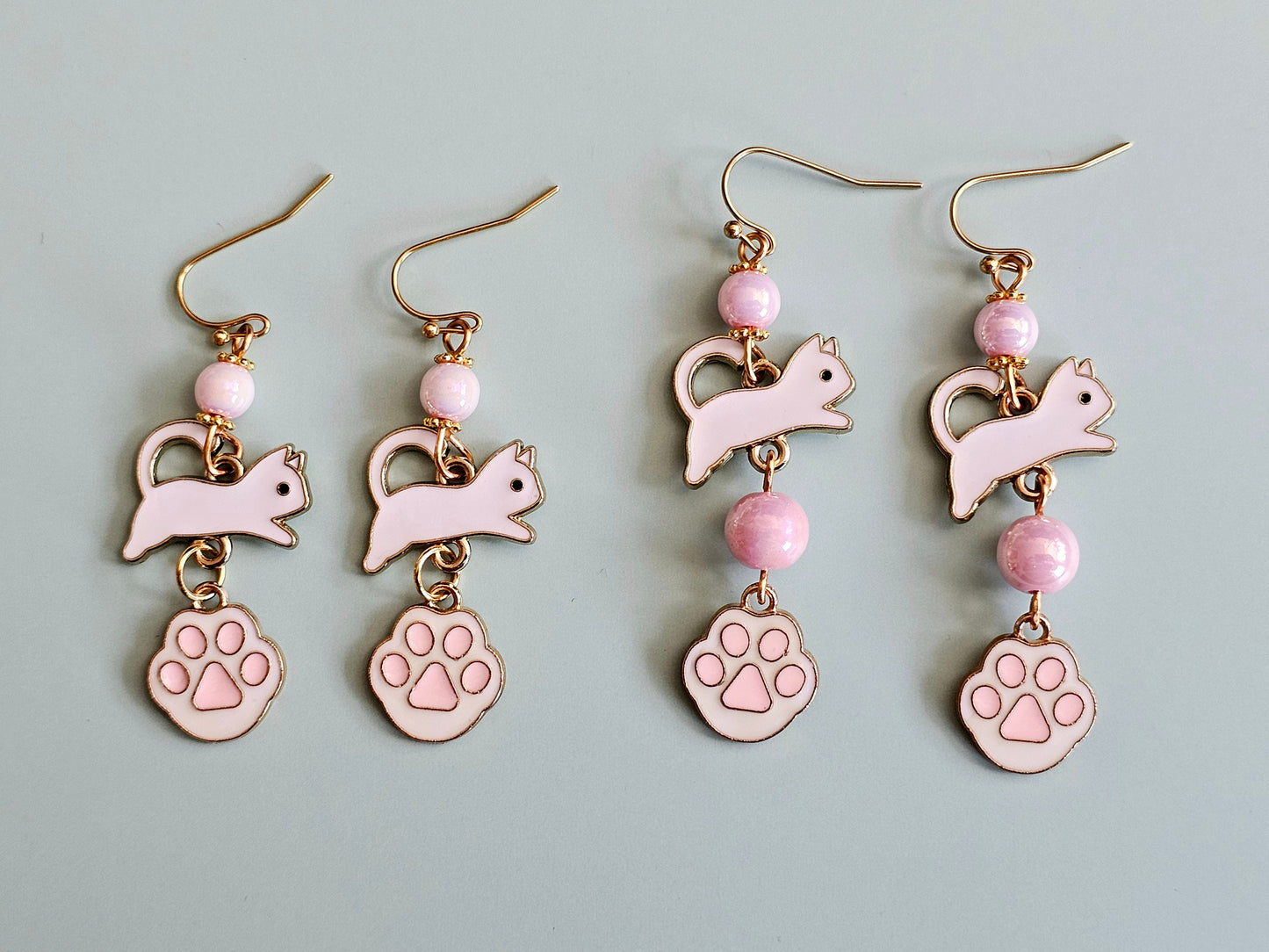 Handmade Jumping Cat Earrings - Cat's Paw Toe Bead Earrings - Hypoallergenic for Sensitive Ears