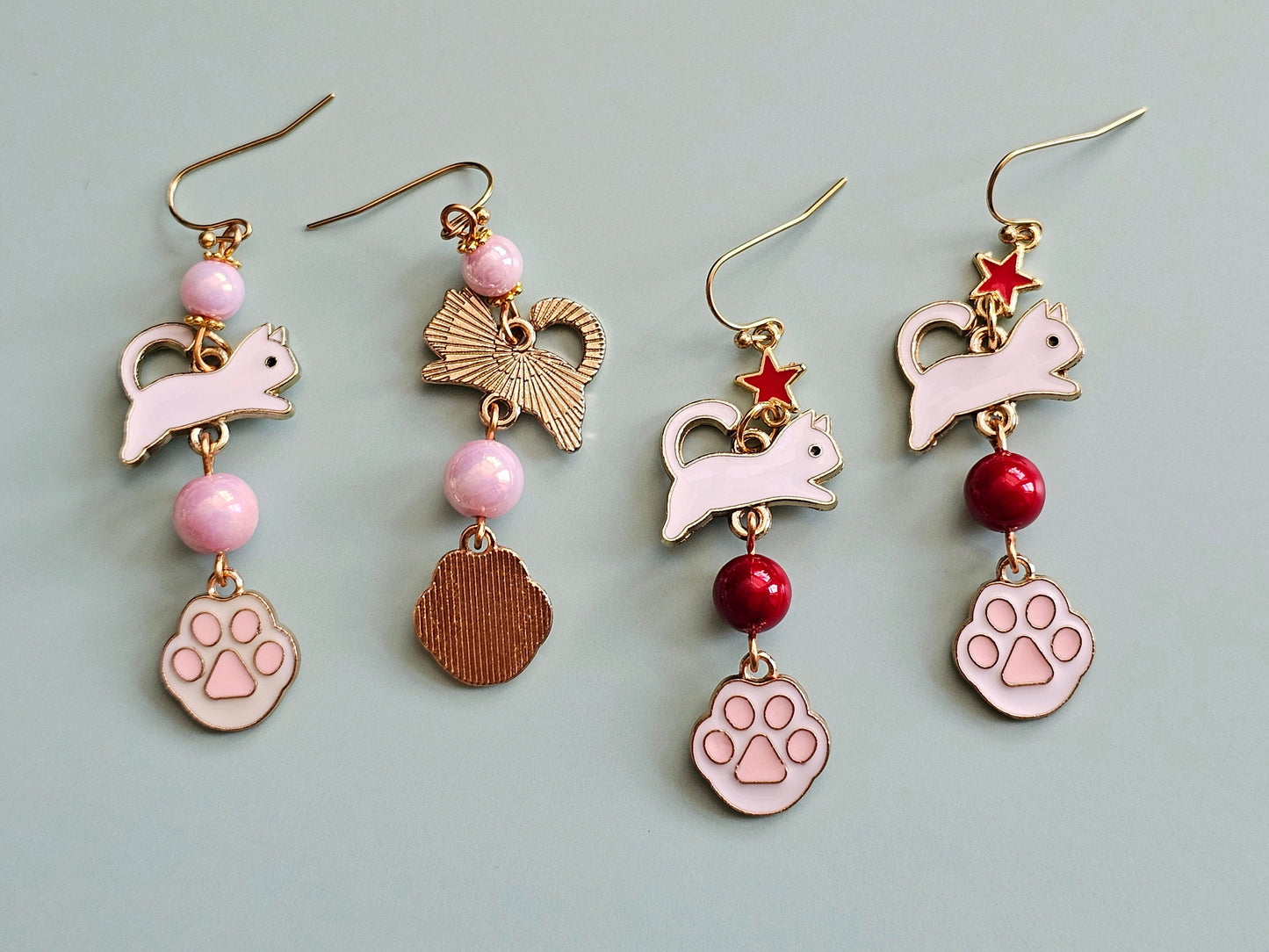 Handmade Jumping Cat Earrings - Cat's Paw Toe Bead Earrings - Hypoallergenic for Sensitive Ears