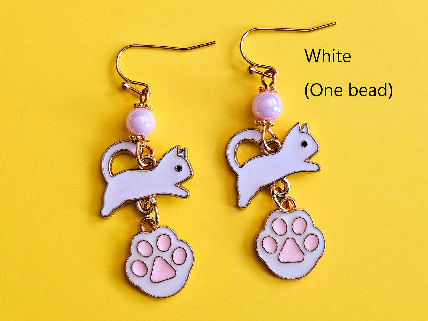 White cat toe beans earrings white cat paw earrings