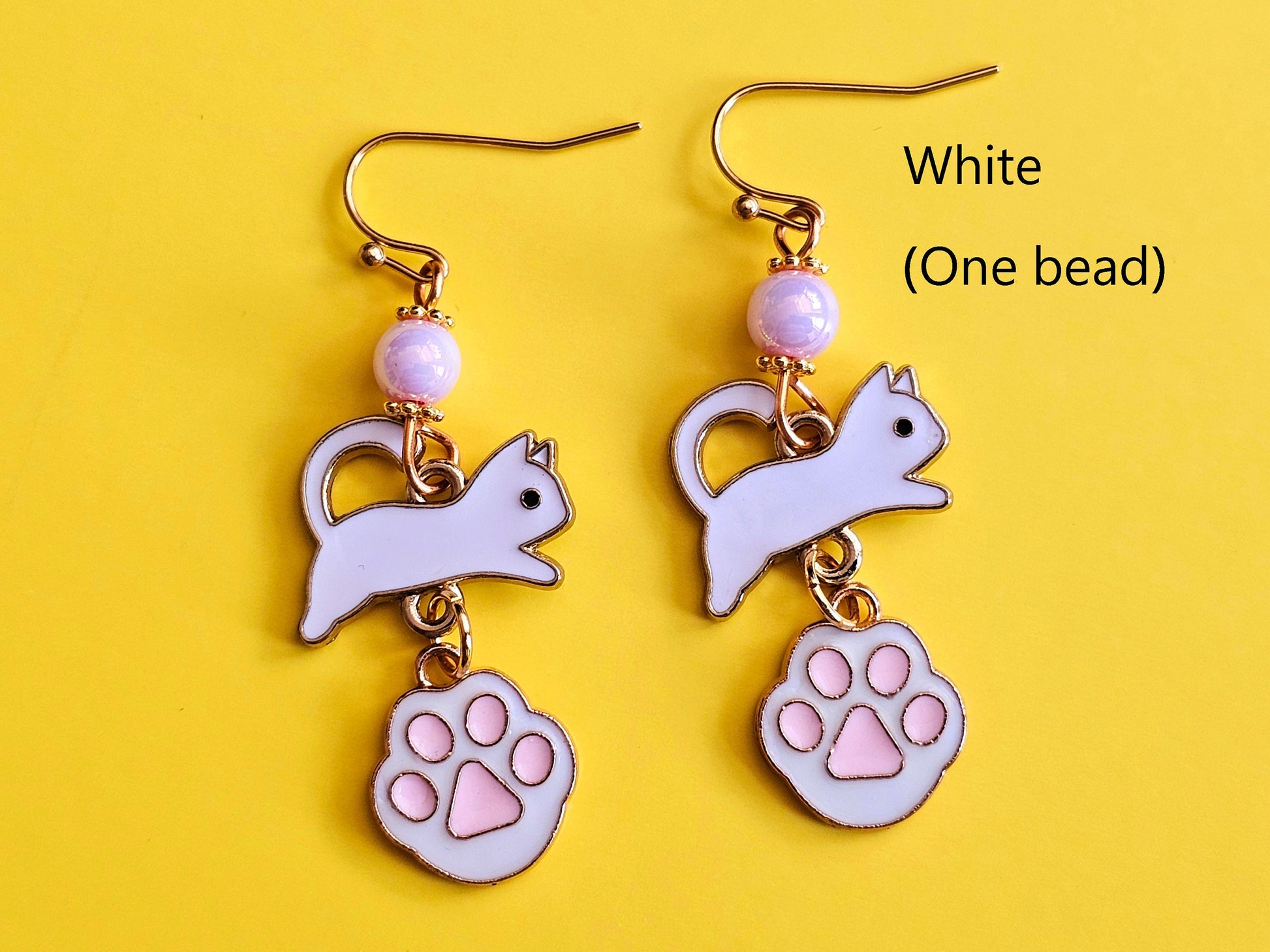 White cat toe beans earrings white cat paw earrings