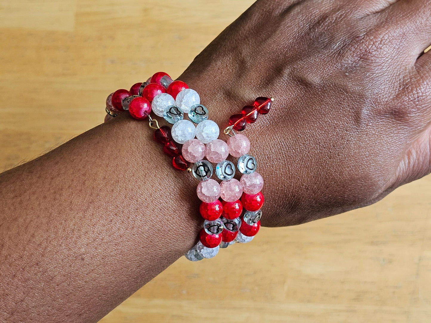 Handmade Heart Bracelet Red White Pink Beaded Wrap Around Love Bracelet Birthday Gift for Wife Graduation Gift for Teacher Sister Gift SALE