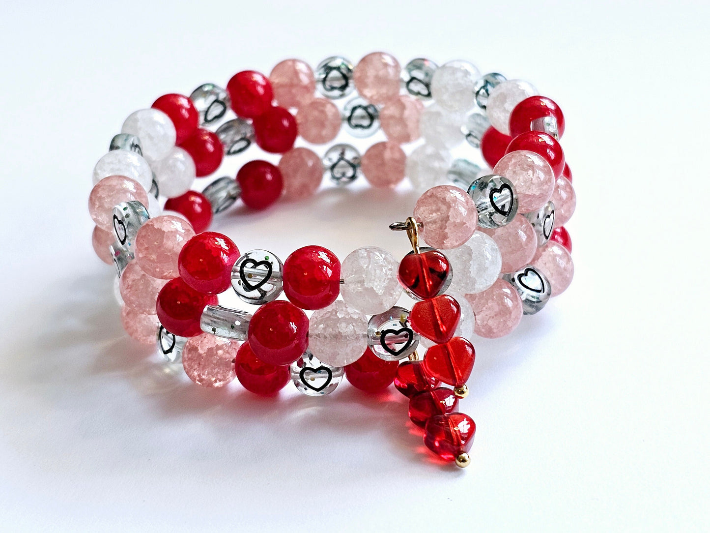 Handmade Heart Bracelet Red White Pink Beaded Wrap Around Love Bracelet Birthday Gift for Wife Graduation Gift for Teacher Sister Gift SALE