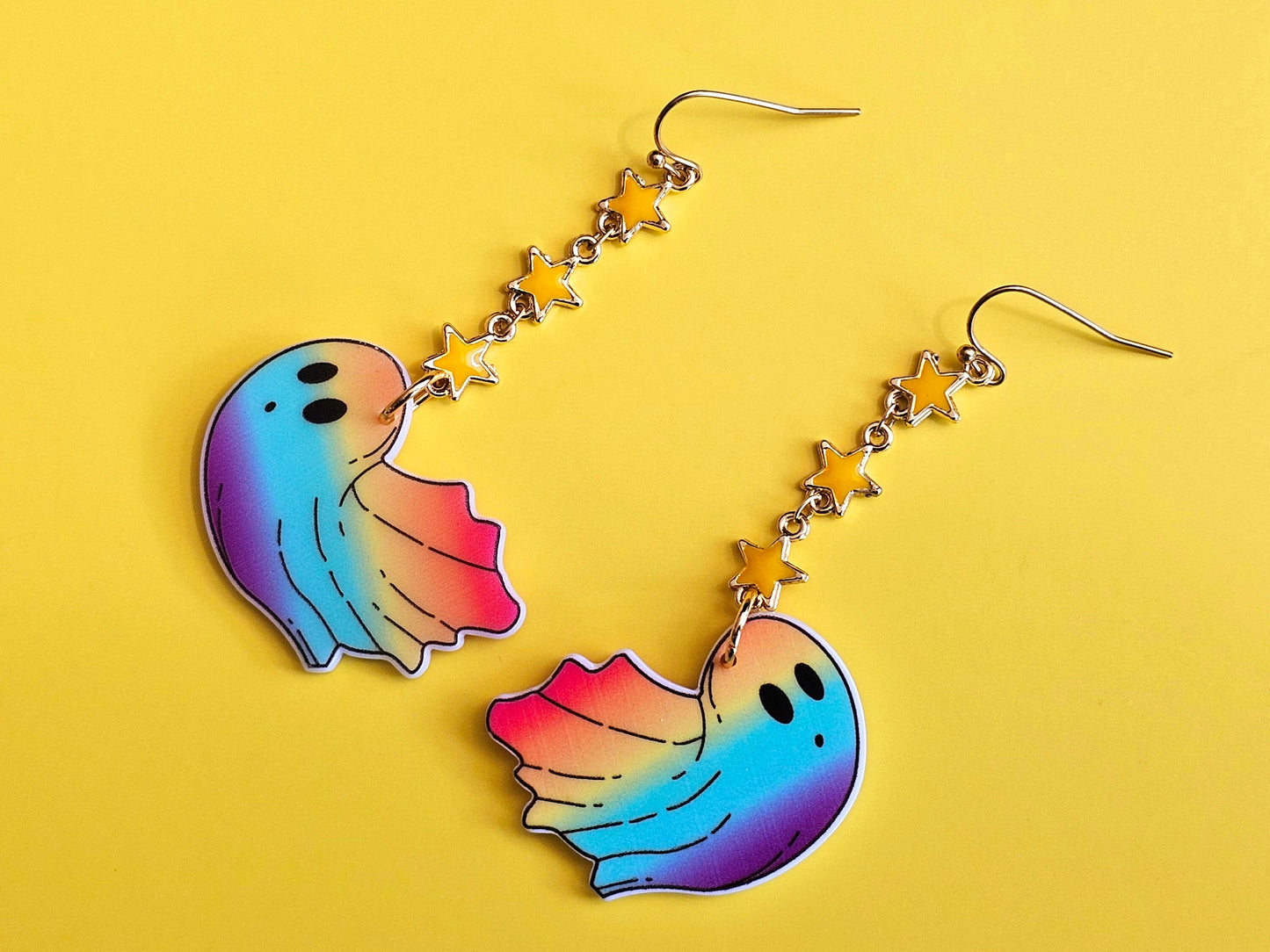 Handmade Rainbow Ghost Earrings - LGBTQ+ Jewelry Rainbow Pride Earrings - Hypoallergenic for Sensitive Ears