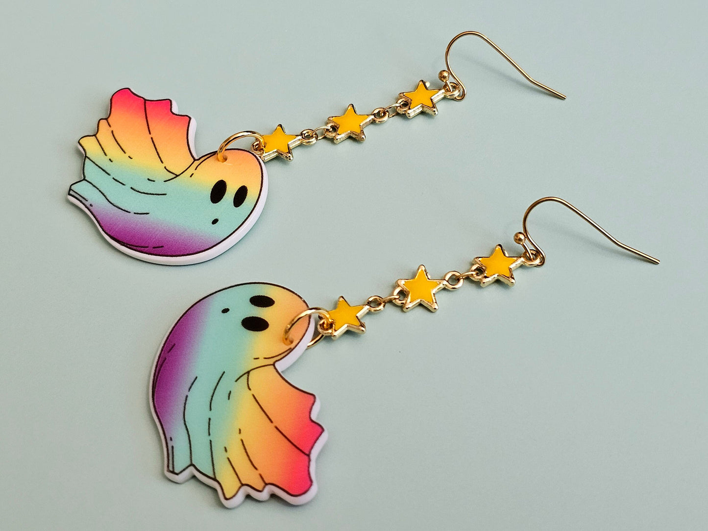 Handmade Rainbow Ghost Earrings - LGBTQ+ Jewelry Rainbow Pride Earrings - Hypoallergenic for Sensitive Ears