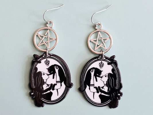 Hypoallergenic Cat Earrings Snake Earrings Pentagram Earrings Pentacle Earrings Witchy Cat Gifts Birthday Gift Girl and Cat and Snake Gift