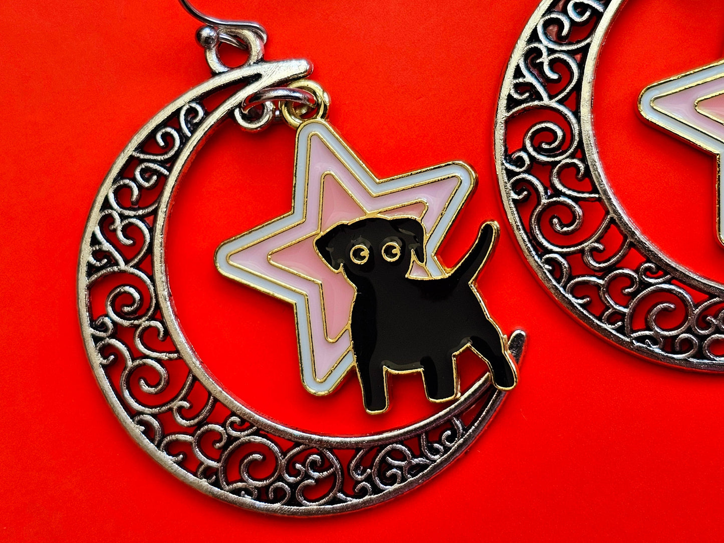 Handmade Black Dog Earrings, Hypoallergenic for Sensitive Ears