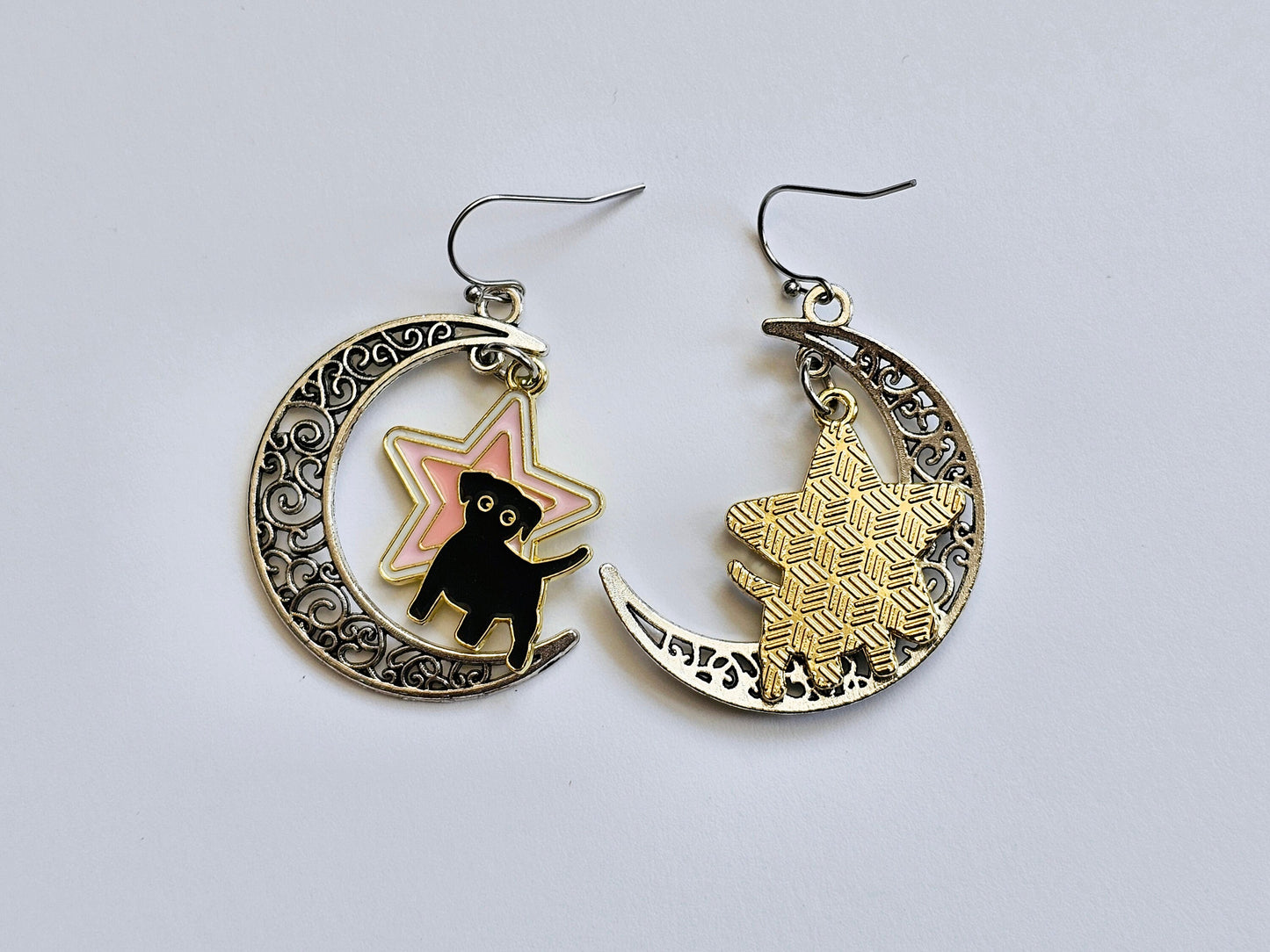 Handmade Black Dog Earrings, Hypoallergenic for Sensitive Ears