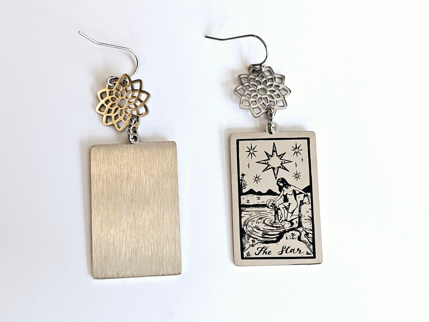 Handmade Hypoallergenic Sun Moon and Star Tarot Card Earrings