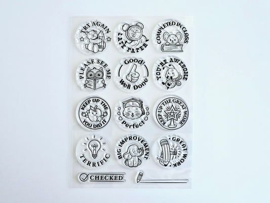 Teacher clear stamp set. Good job well done great work later paper perfect you&#39;re awesome.