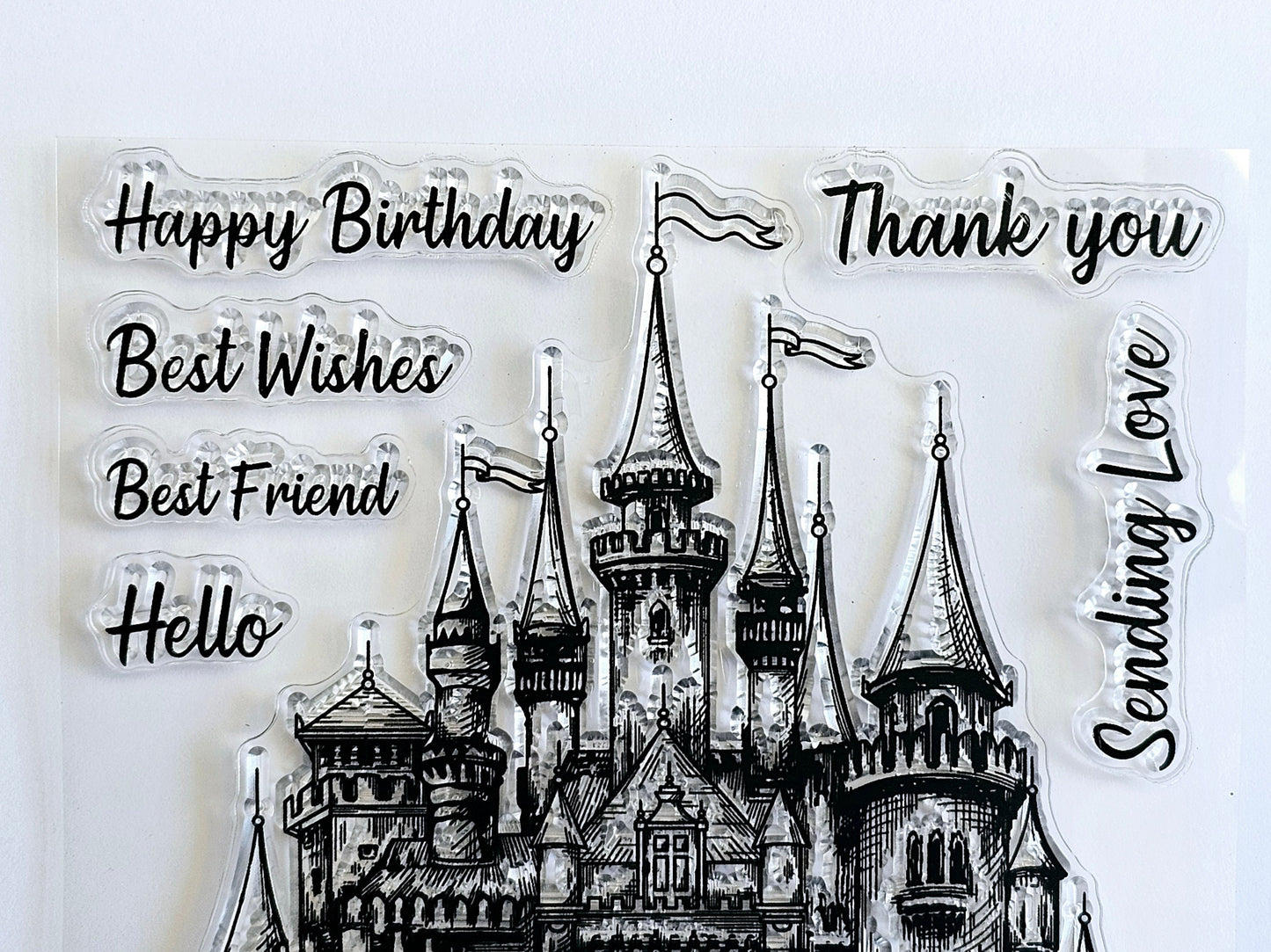 Happy Birthday Clear Stamp Set - Castle Background Stamp- Greeting Stamp Set for Handmade Cards and Scrapbooking