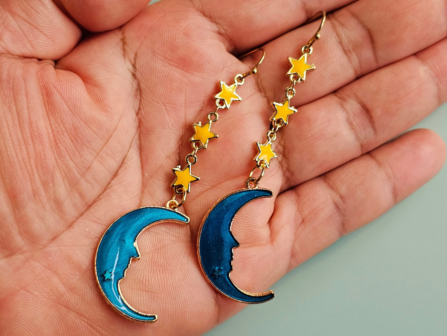 Handmade Crescent Moon and Star Earrings Hypoallergenic for Sensitive Ears