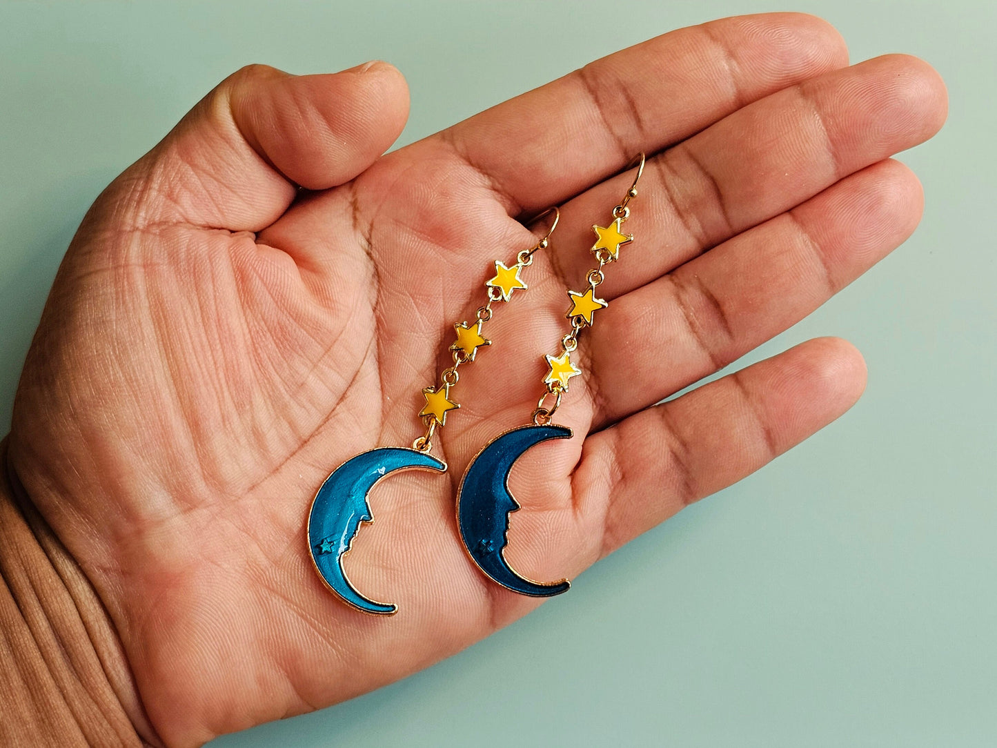 Handmade Crescent Moon and Star Earrings Hypoallergenic for Sensitive Ears