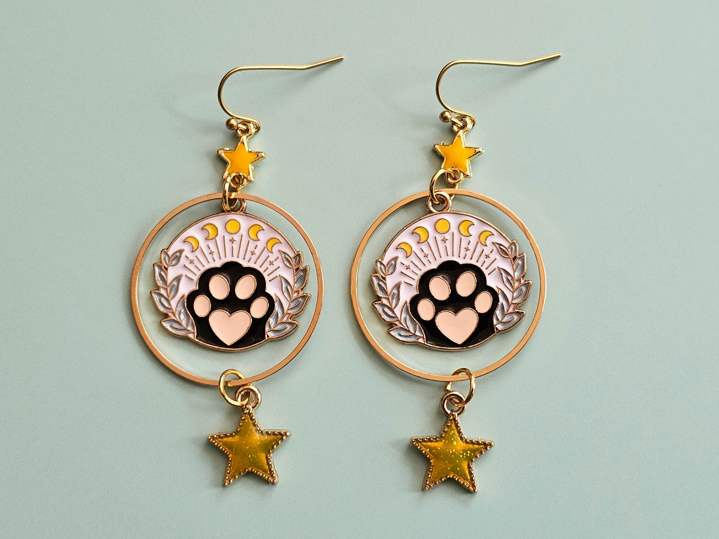 Handmade Cat's Paw Earrings Hypoallergenic Toe Bean Lunar Phase Earrings, Hypoallergenic for Sensitive Ears