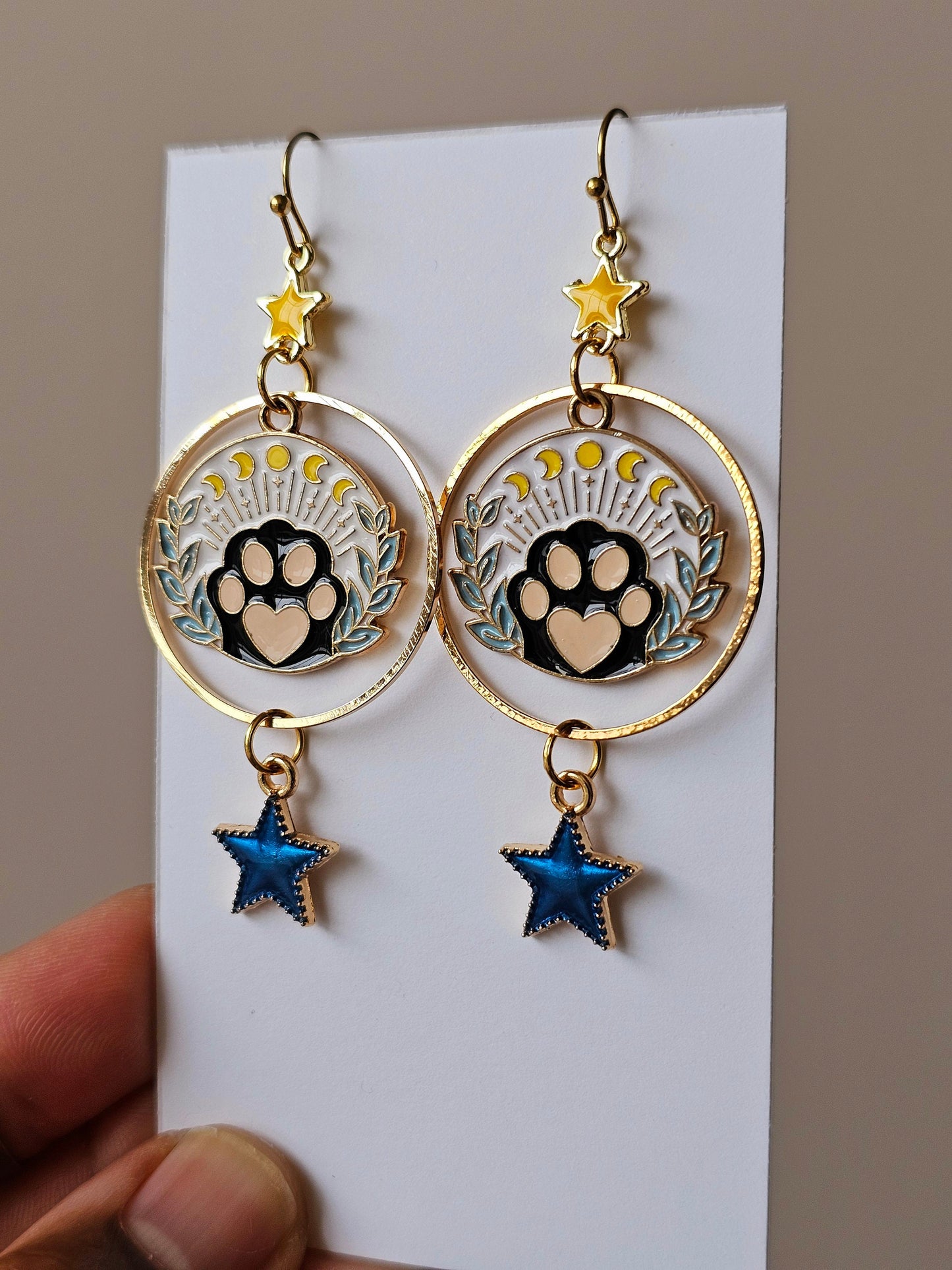 Handmade Cat's Paw Earrings Hypoallergenic Toe Bean Lunar Phase Earrings, Hypoallergenic for Sensitive Ears