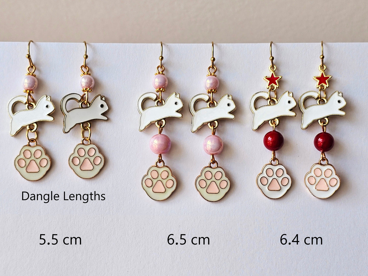 Handmade Jumping Cat Earrings - Cat's Paw Toe Bead Earrings - Hypoallergenic for Sensitive Ears