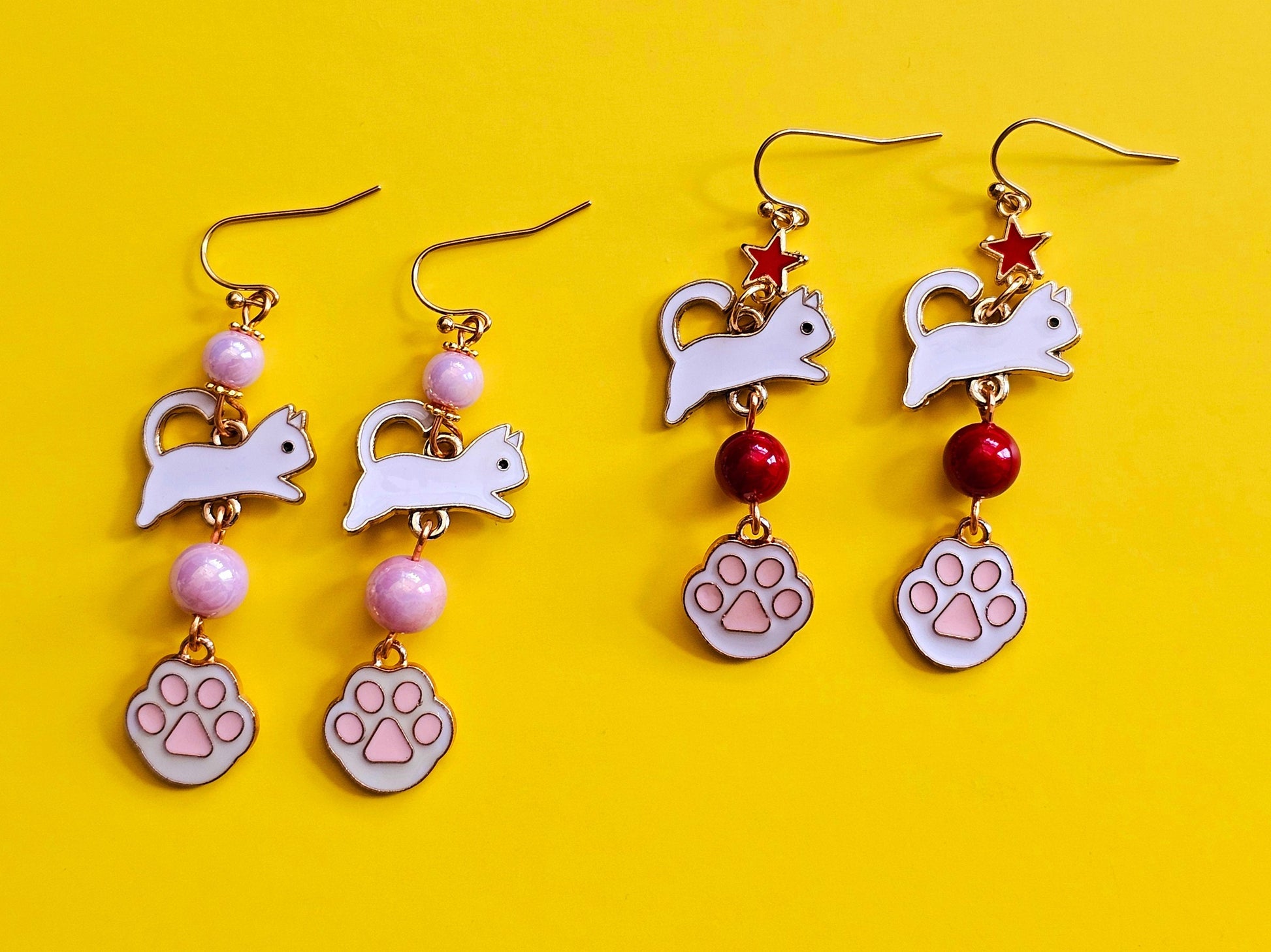 Hypoallergenic earrings cat earrings star earrings jumping cat earrings