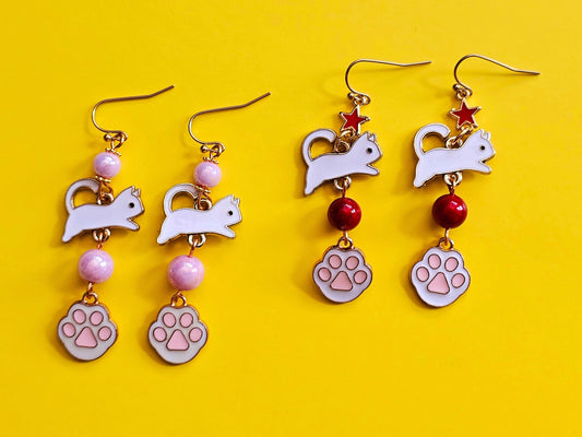 Hypoallergenic earrings cat earrings star earrings jumping cat earrings