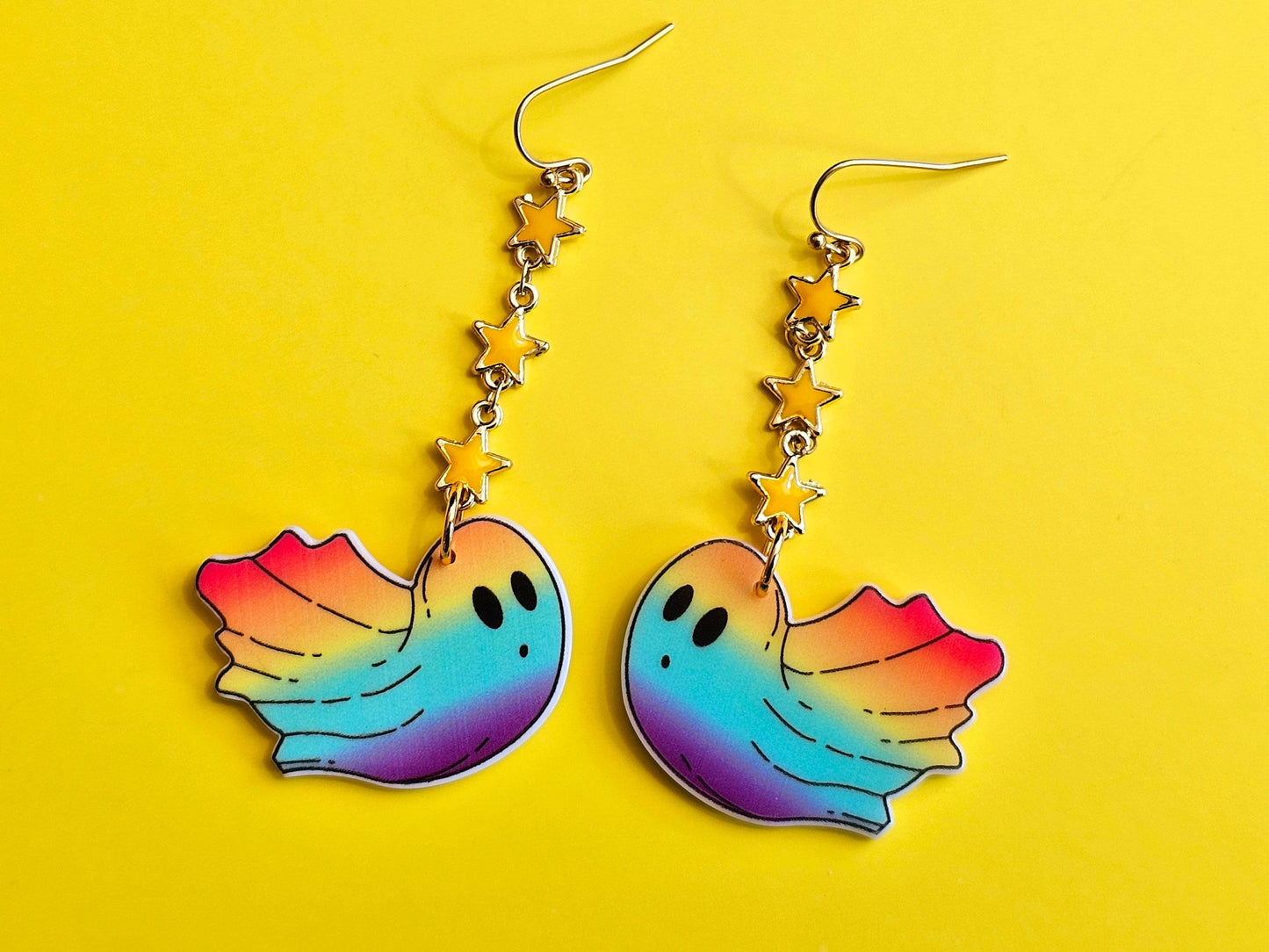 Handmade Rainbow Ghost Earrings - LGBTQ+ Jewelry Rainbow Pride Earrings - Hypoallergenic for Sensitive Ears