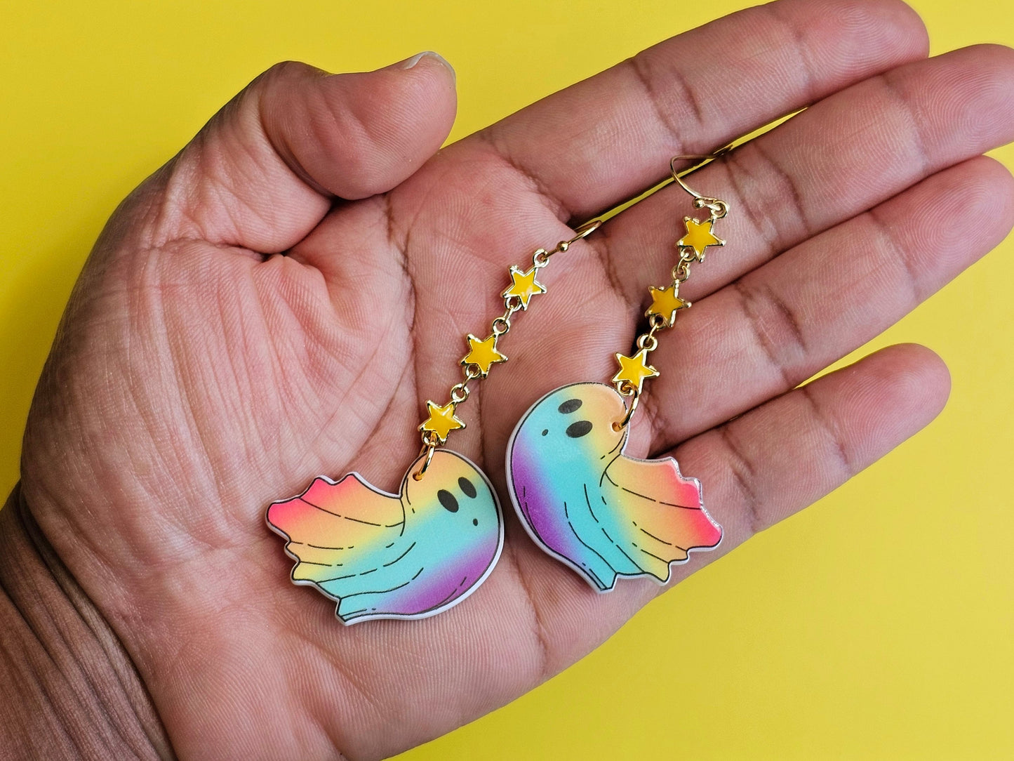 Handmade Rainbow Ghost Earrings - LGBTQ+ Jewelry Rainbow Pride Earrings - Hypoallergenic for Sensitive Ears