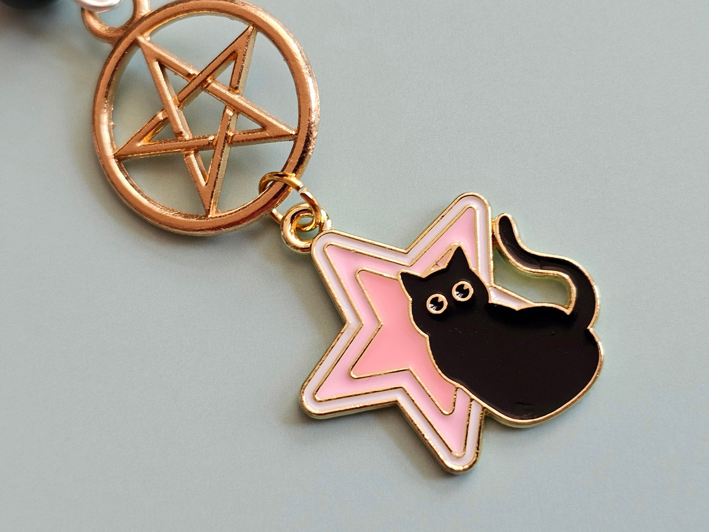 Handmade Nonbinary Pride Keychains, Cat Keyring Dog Keychain, Pentagram Keyring, LGBTQ+ Key Fob Star Keychain