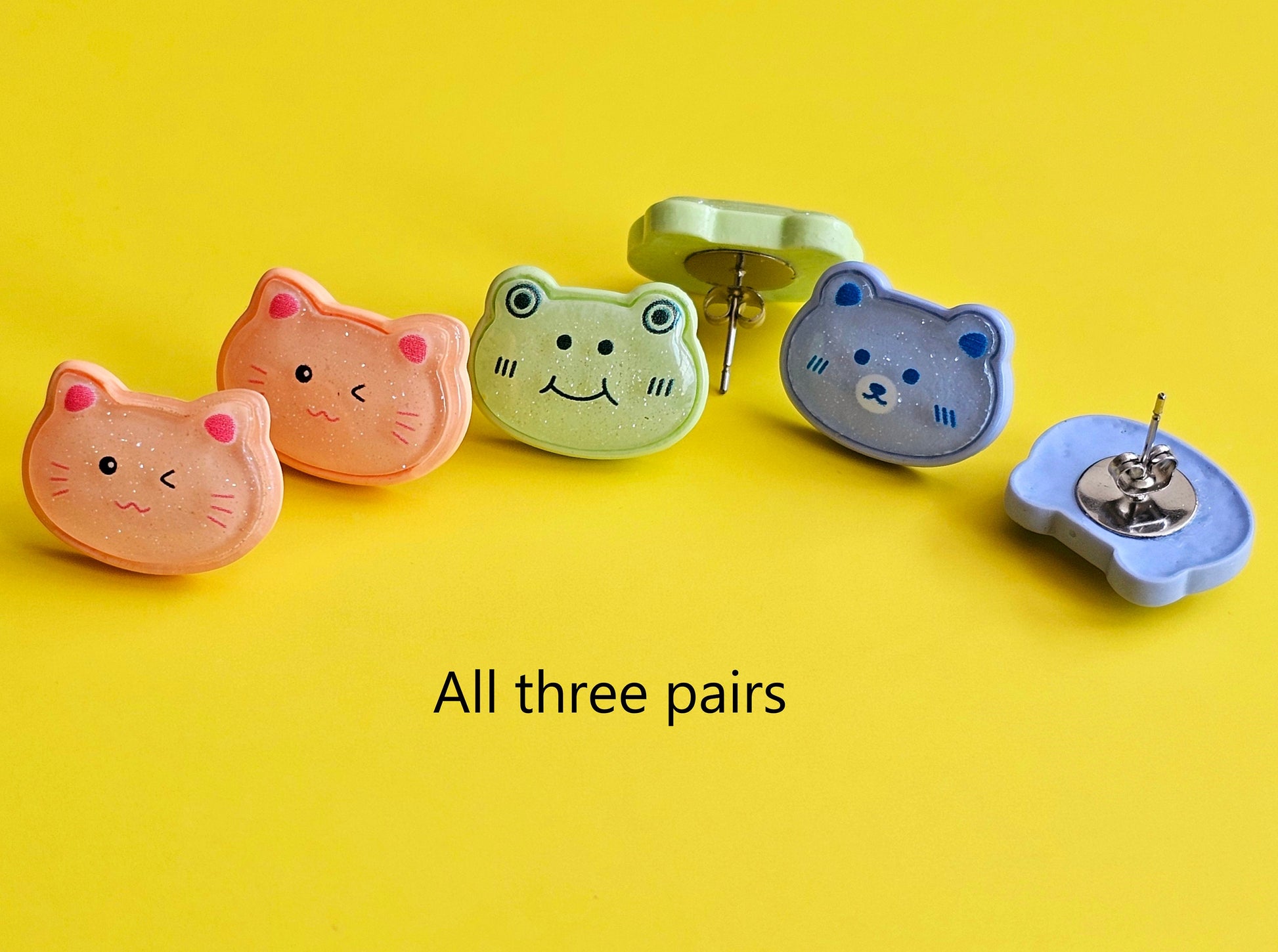 All three sides Cat earrings frog earrings bear earrings