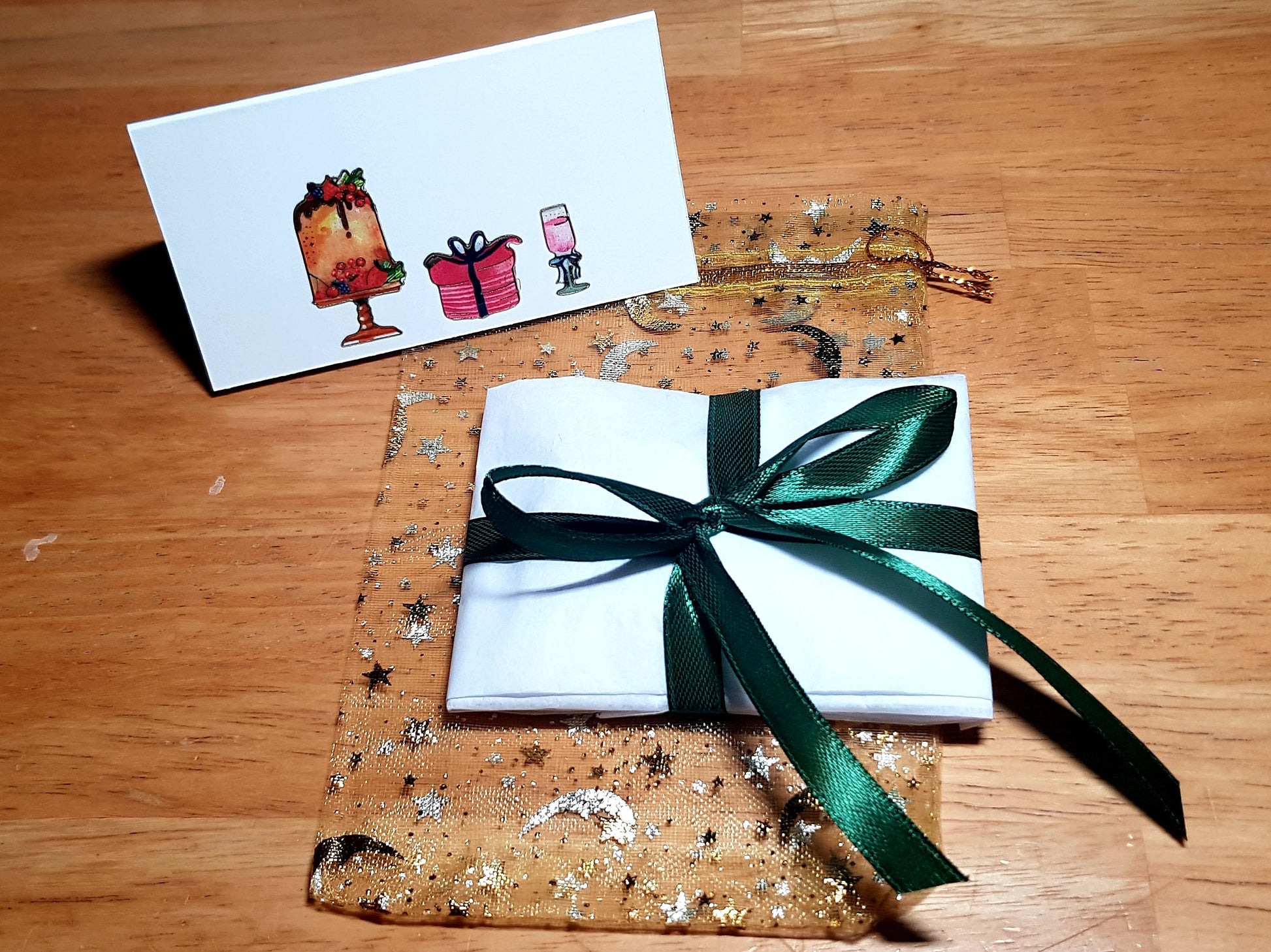 Handmade gift wrapping and note card for a small fee.