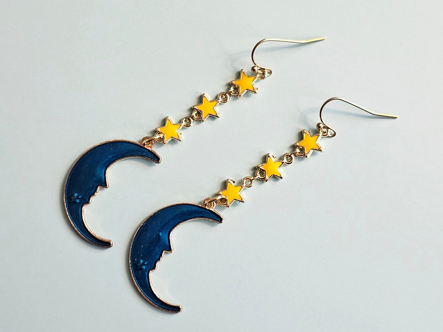 Handmade Crescent Moon and Star Earrings Hypoallergenic for Sensitive Ears