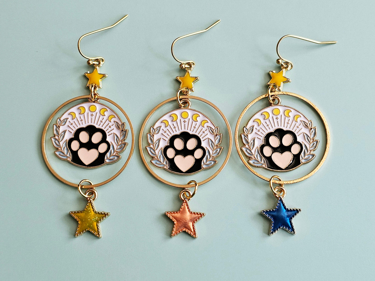 Handmade Cat's Paw Earrings Hypoallergenic Toe Bean Lunar Phase Earrings, Hypoallergenic for Sensitive Ears