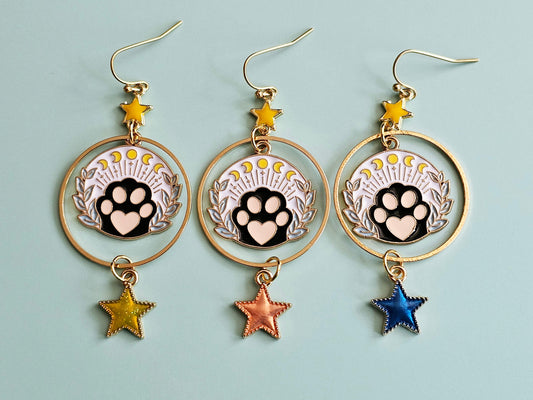 Handmade Cat's Paw Earrings Hypoallergenic Toe Bean Lunar Phase Earrings, Hypoallergenic for Sensitive Ears