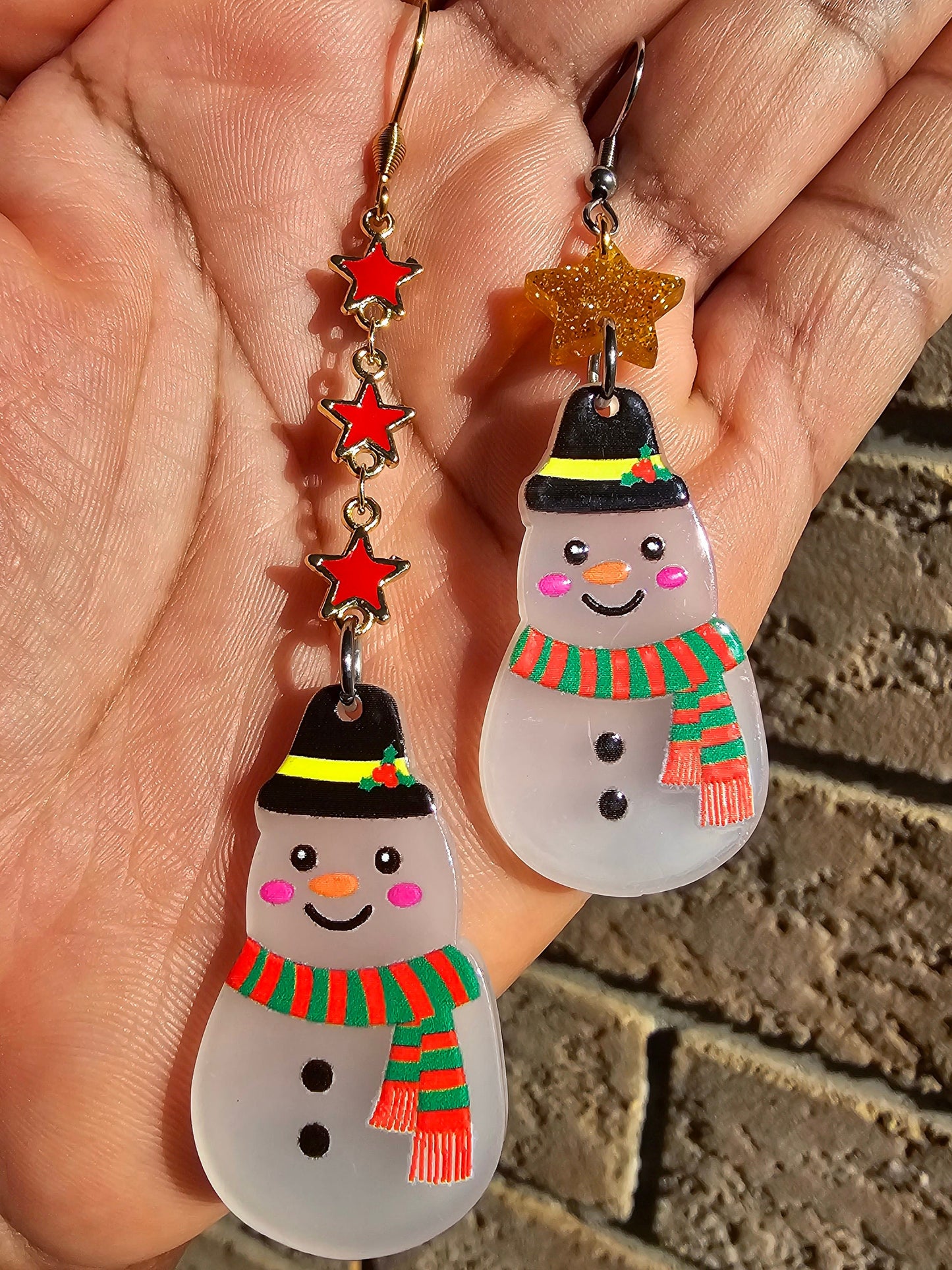 Handmade Snowman Earrings - Hypoallergenic for Sensitive Ears - Christmas Earrings