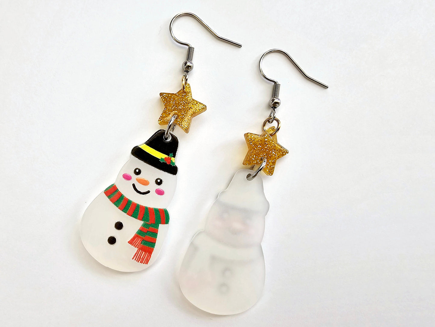 Handmade Snowman Earrings - Hypoallergenic for Sensitive Ears - Christmas Earrings