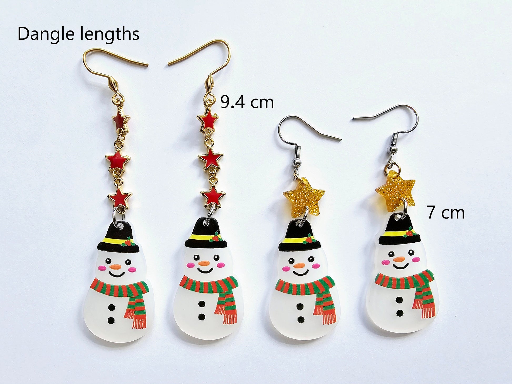 Cute snowman earrings with hypoallergenic titanium or steel ear wires