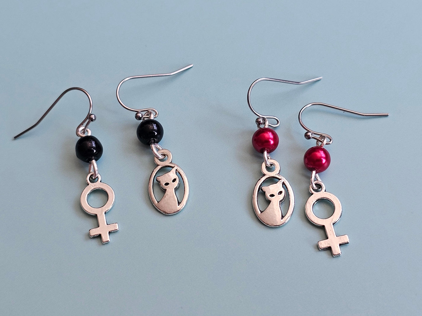 Handmade Cat Earrings Woman Symbol Earrings, Hypoallergenic for Sensitive Ears