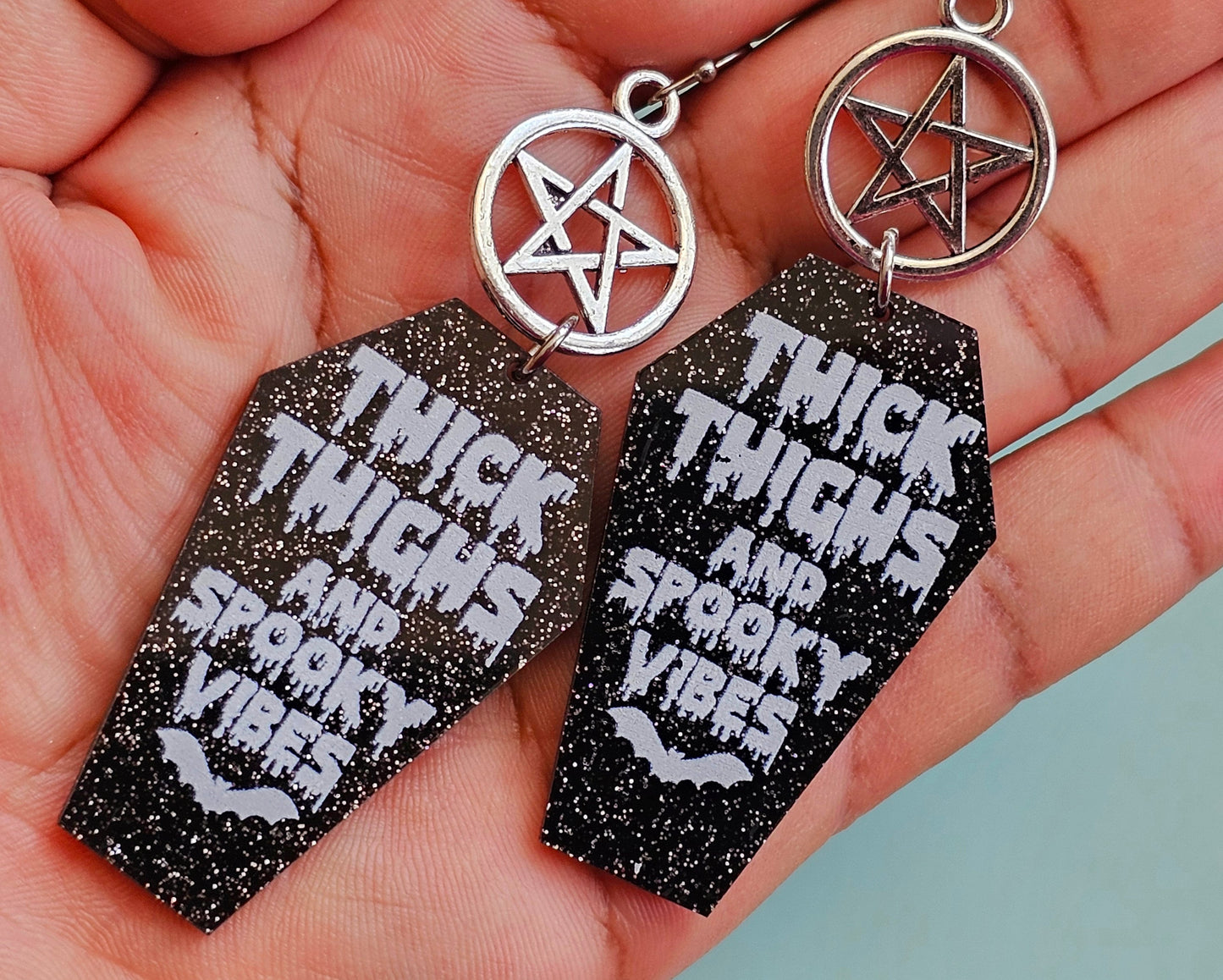 Handmade Pentacle Earrings - Halloween Coffin Earrings - Hypoallergenic for Sensitive Ears