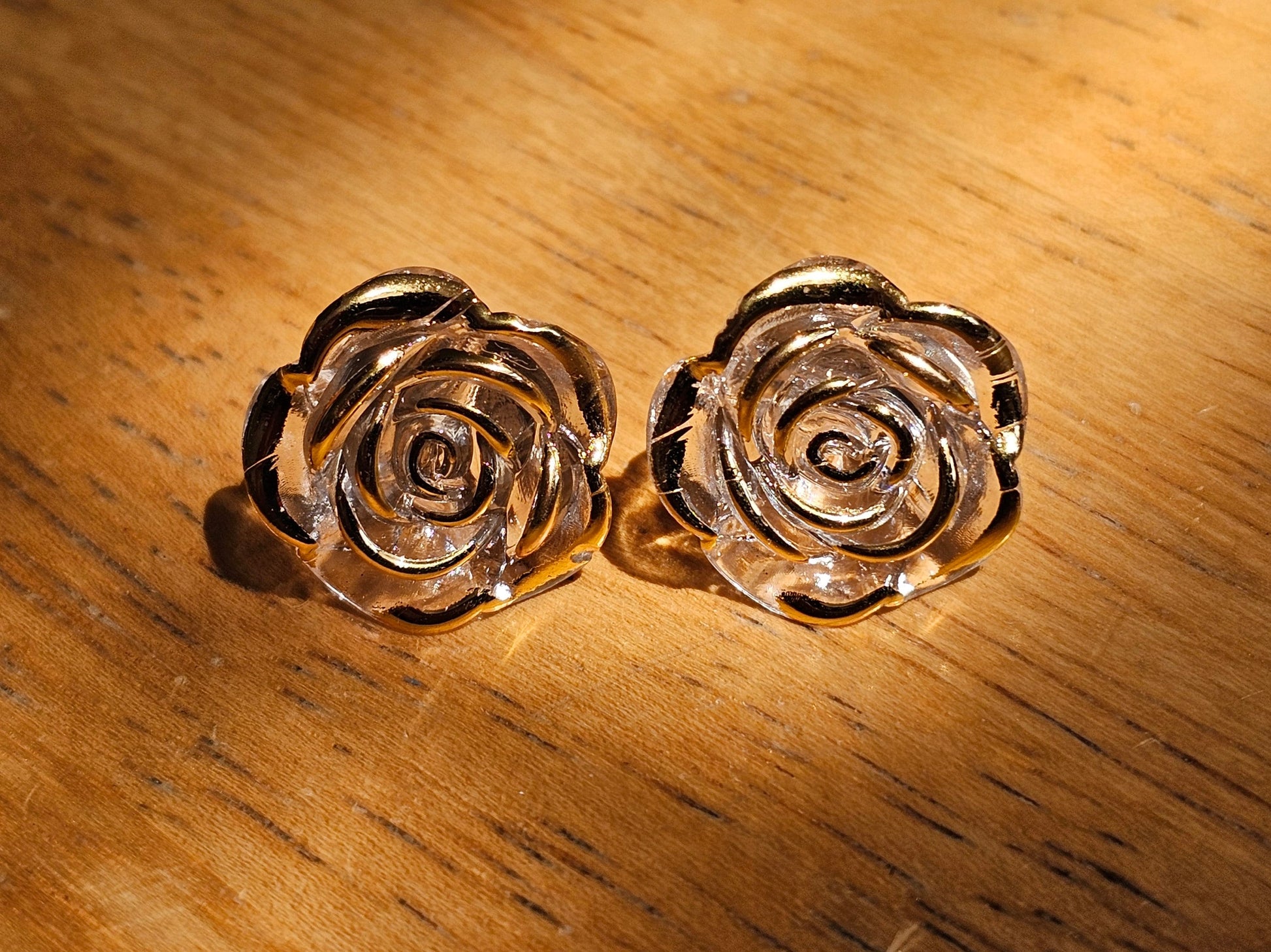 Rose earrings seen in sunlight.