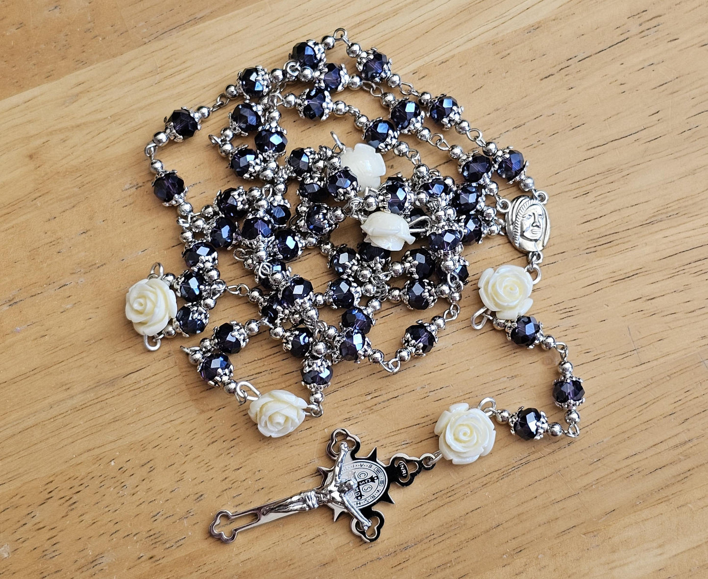 Beautiful purple white and silver rosary